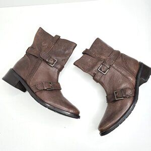 Cole Haan Women Hemlock Boot Brown Leather Moto Buckle Strap Biker Bootie